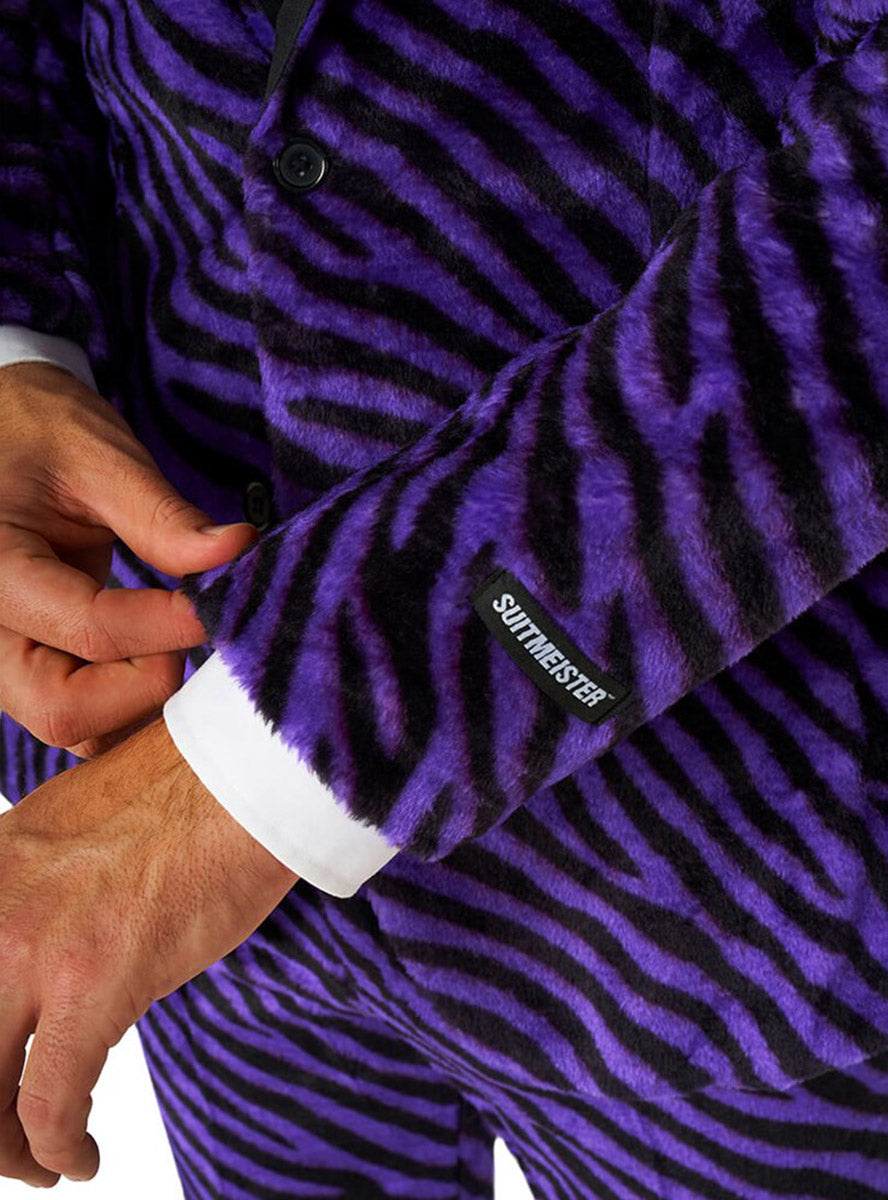Close Fabric Image of Purple Zebra Print Mens Pimp Costume Suit