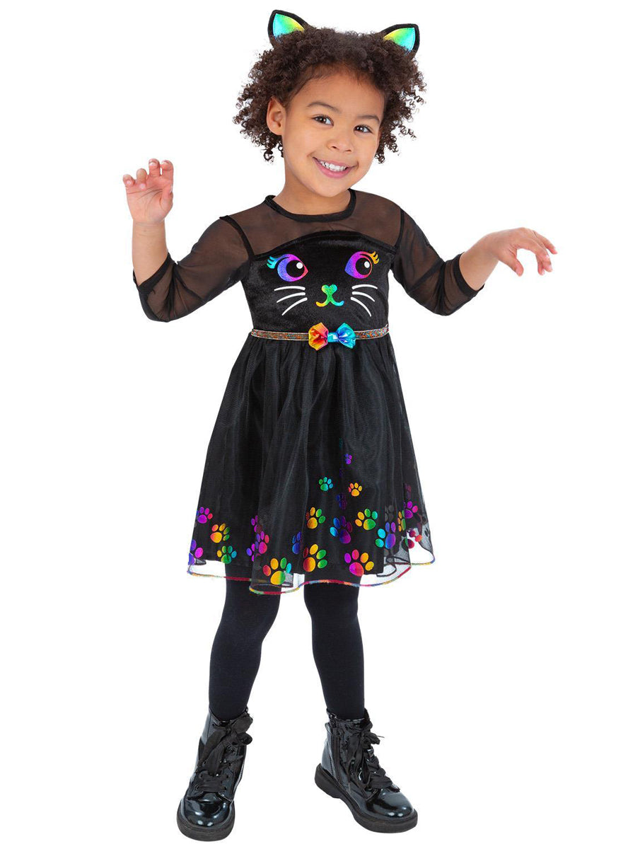 girls black cat halloween costume - Main image