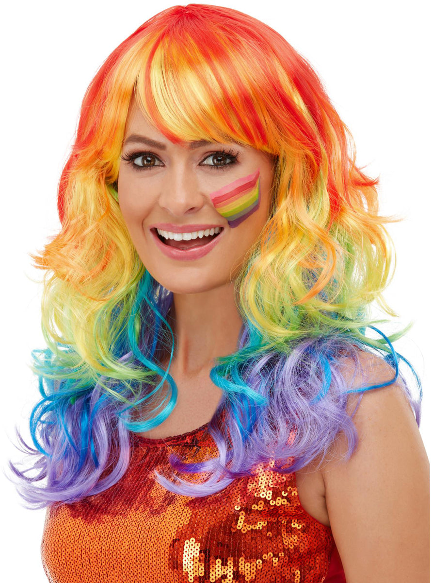Womens Rainbow Layered Pride Costume Wig - Main Image