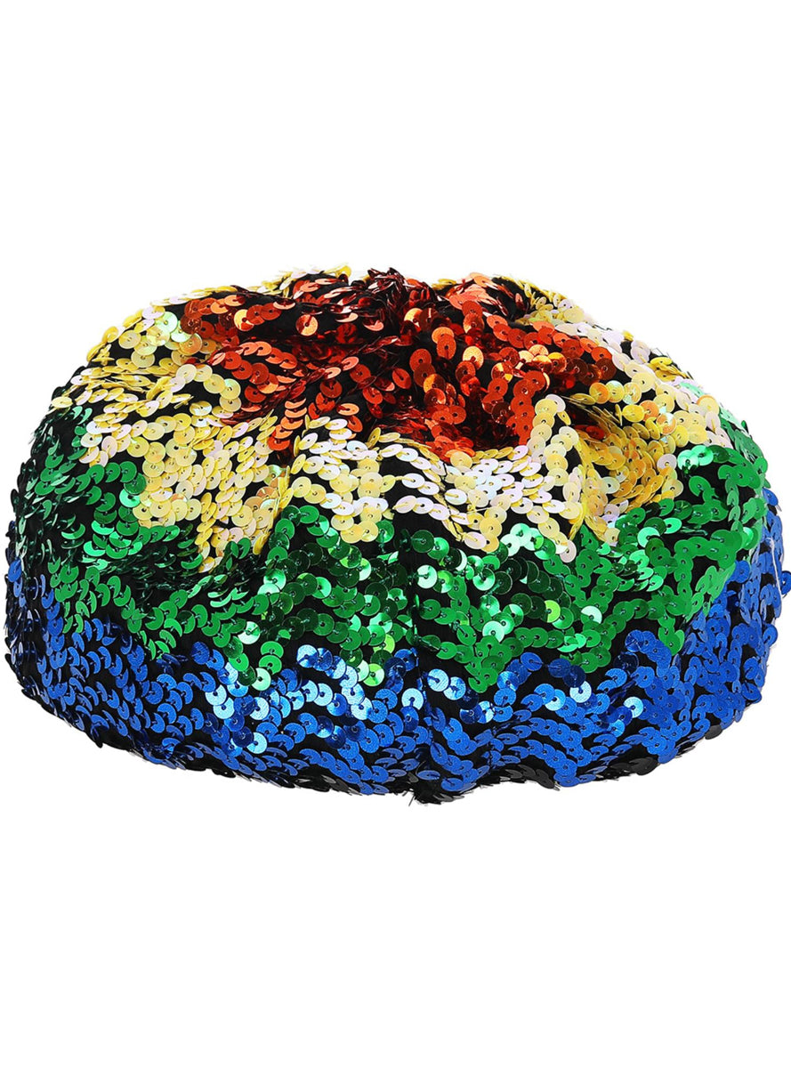 Womens Sequined Rainbow Beret Costume Hat - Alternative Image