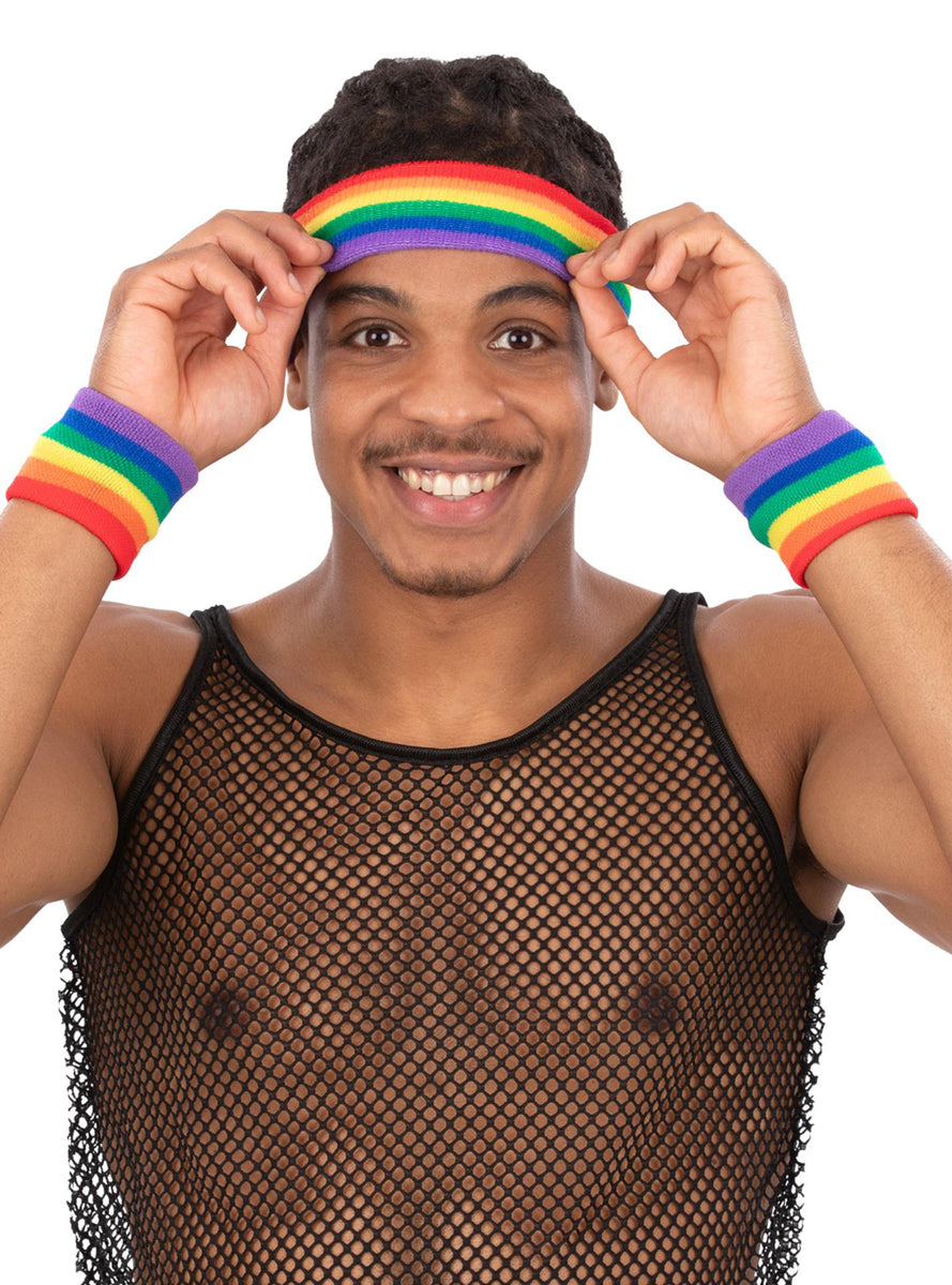 Rainbow Sweat Bands And Headband Costume Accessory Set - Main Image