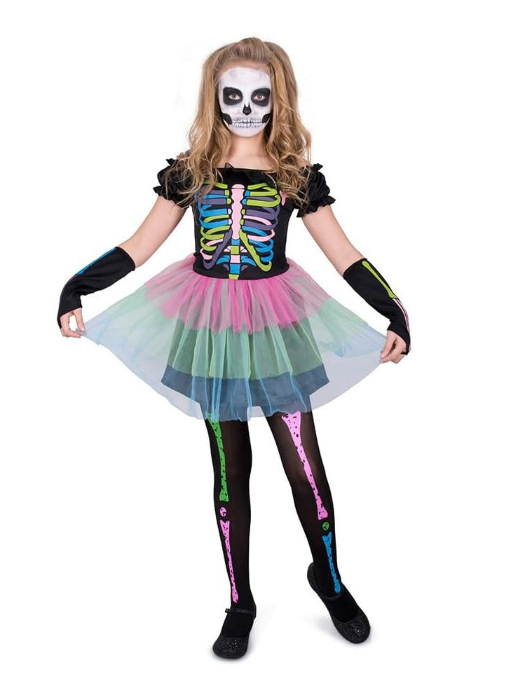 Halloween Girls Rainbow Tutu Skeleton Costume - Alternate Image