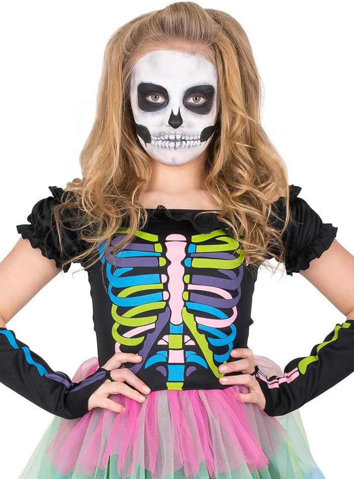 Rainbow Tutu Girls Halloween Skeleton Costume - Close Image