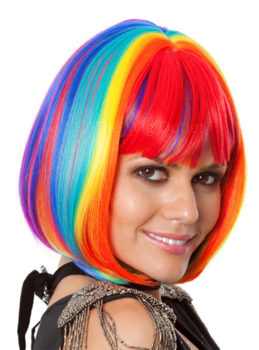 Rainbow Bob Womens Deluxe Heat Resistant Costume Wig - Alternative Image