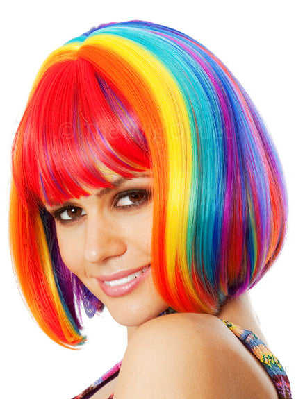 Rainbow Bob Womens Deluxe Heat Resistant Costume Wig - Main Image