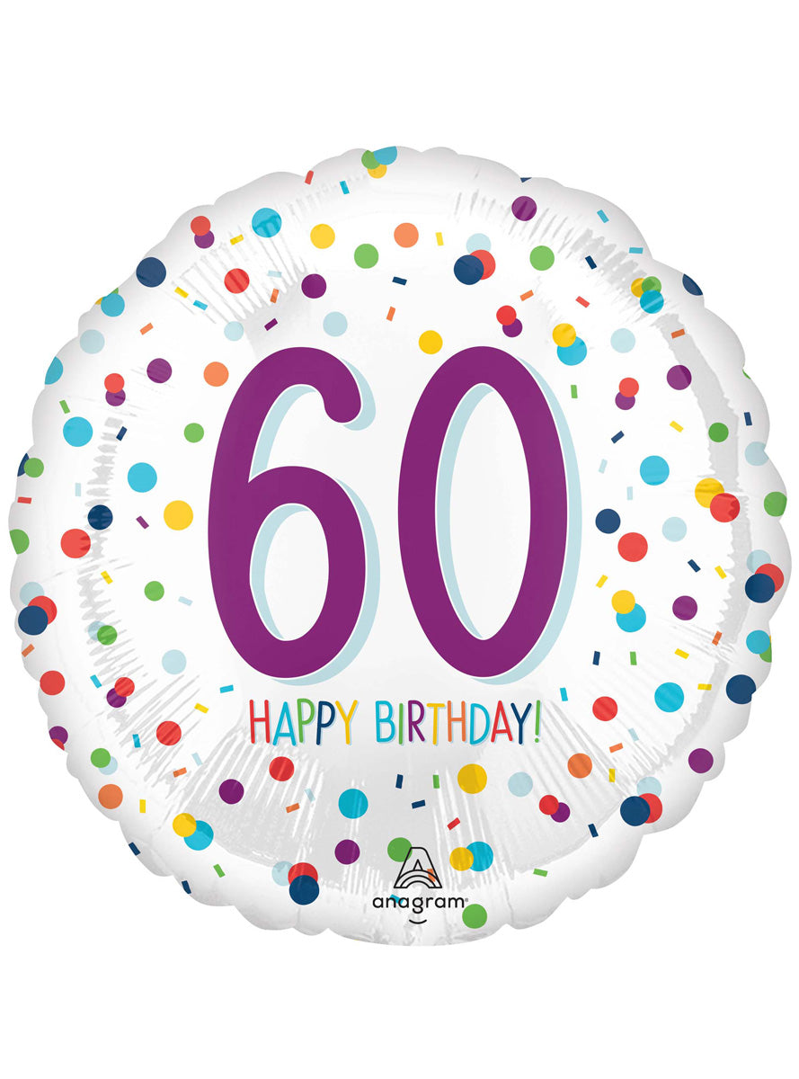 Rainbow Confetti Print 60th Birthday 45cm Round Foil Balloon - Main Image