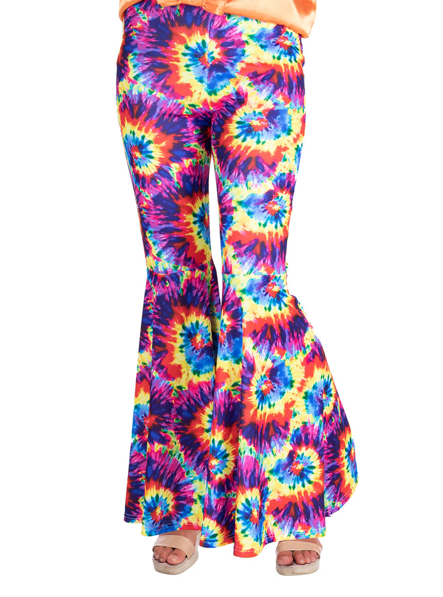 Tie Dye Rainbow Womens Flared 1970s Hippie Pants - Main Image