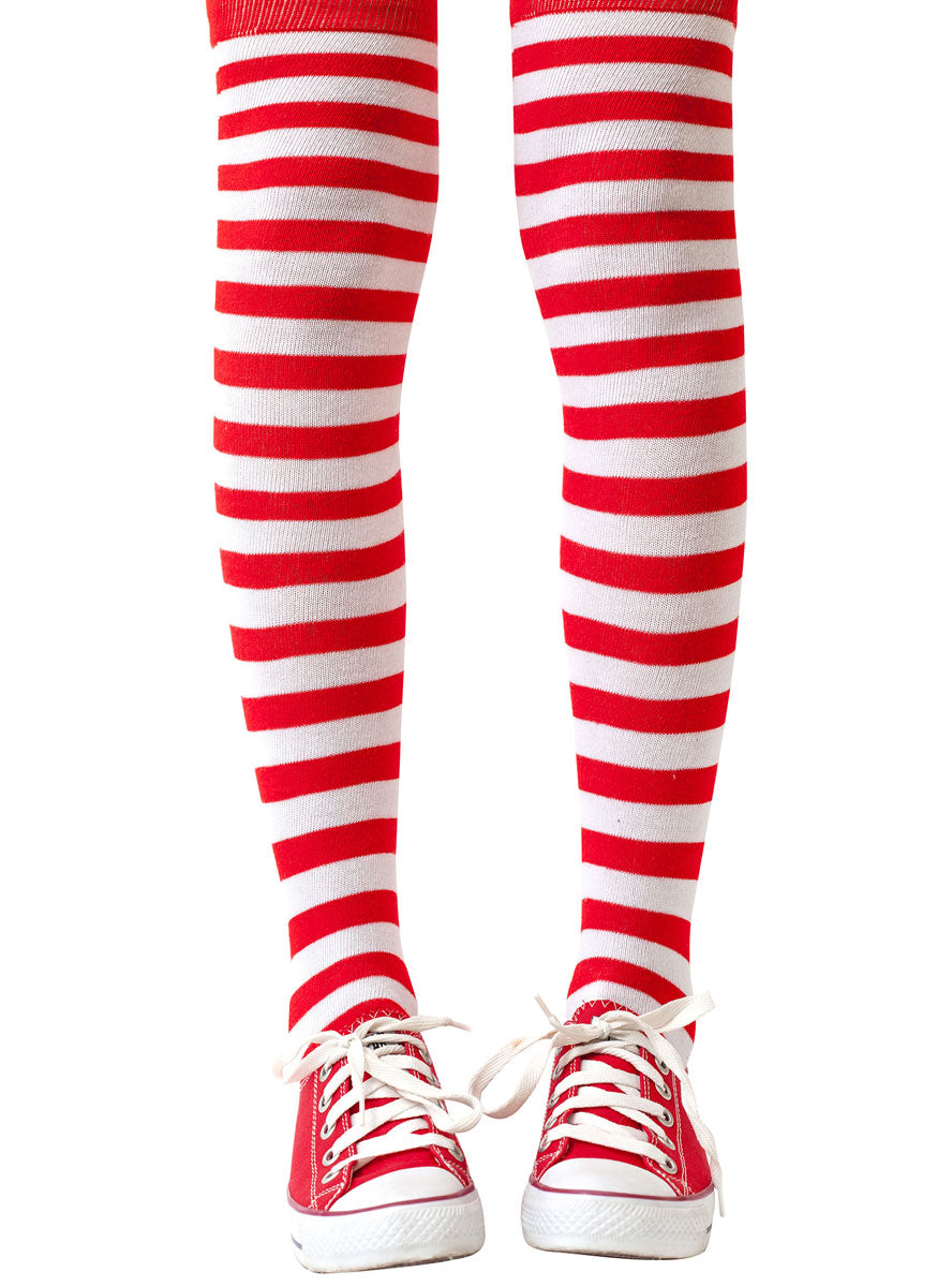Image of Striped Teen Girls Red And White Thigh High Stockings