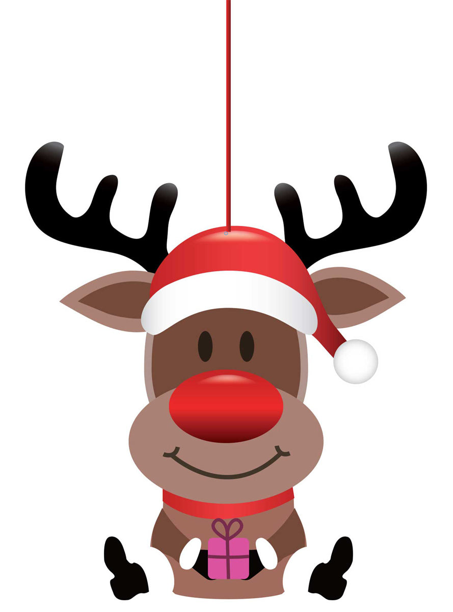 Red Nose Reindeer Hanging Christmas Decoration 30cm