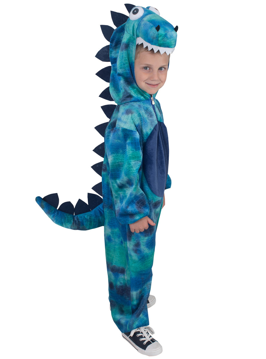 Blue Dinosaur Toddler Boys Costume Onesie - Side Image 2