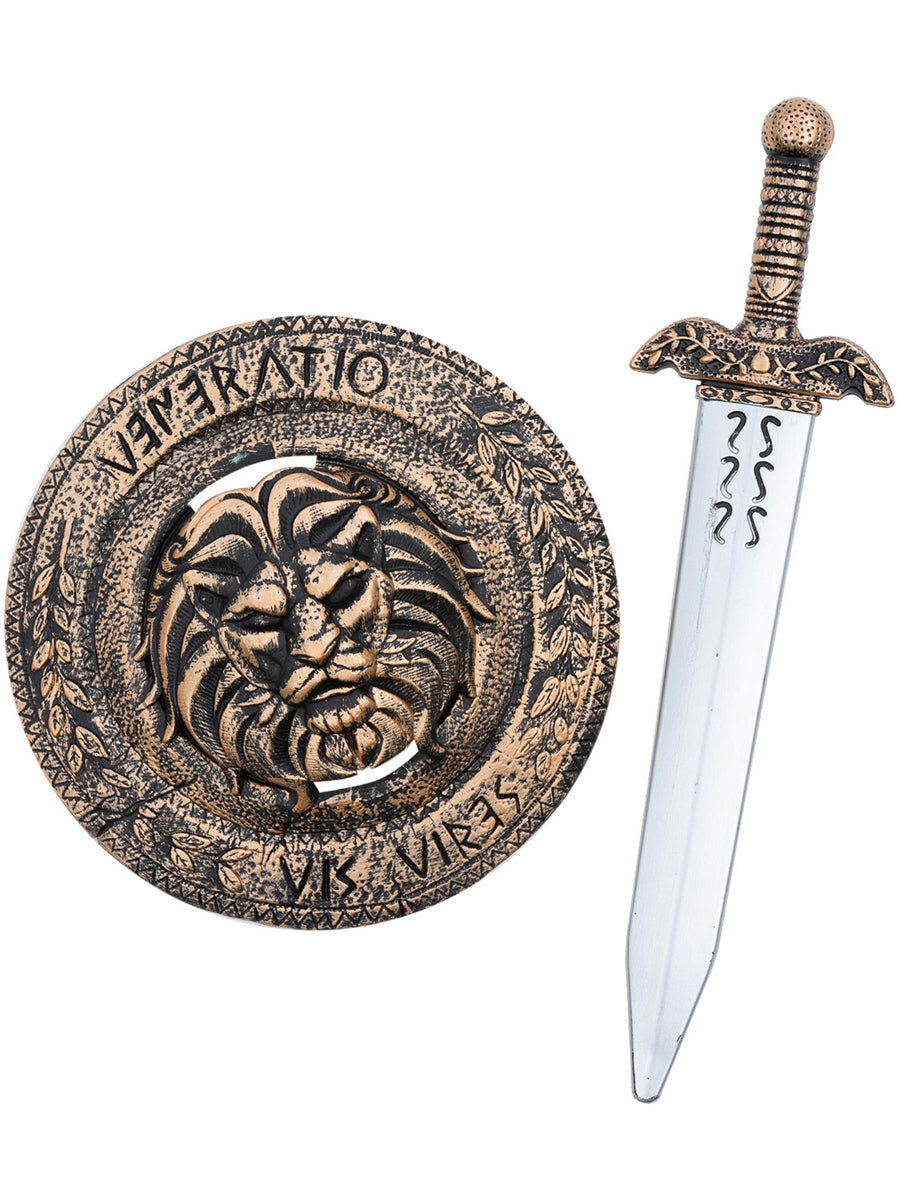 Gold Roman Gladiator Sword and Shield Set - Main Image