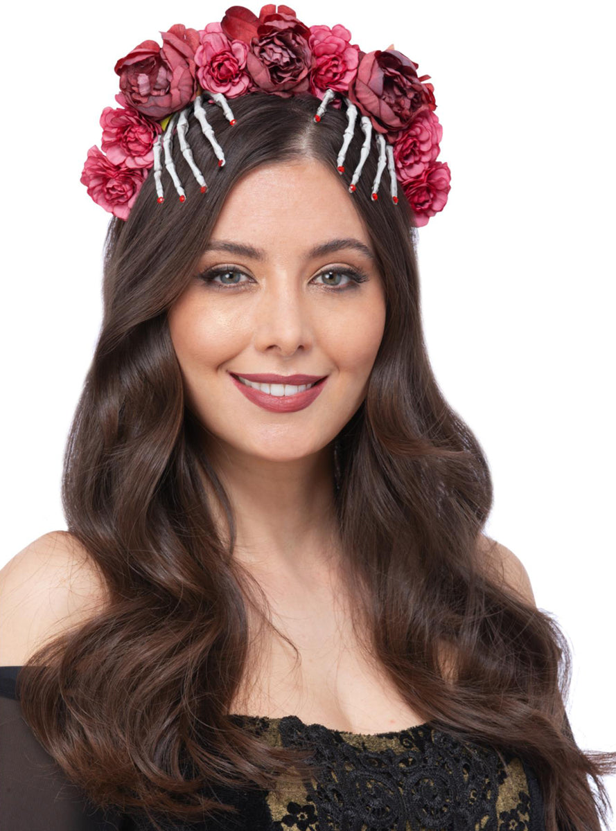Vintage Rose and Skeleton Hands Halloween Headband - Main Image
