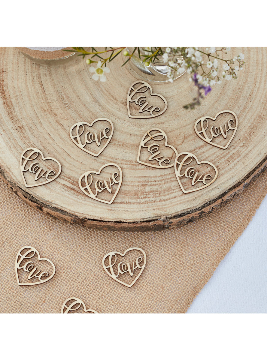 Rustic Country 24 Pack Love Heart Wooden Confetti – Lifestyle Image