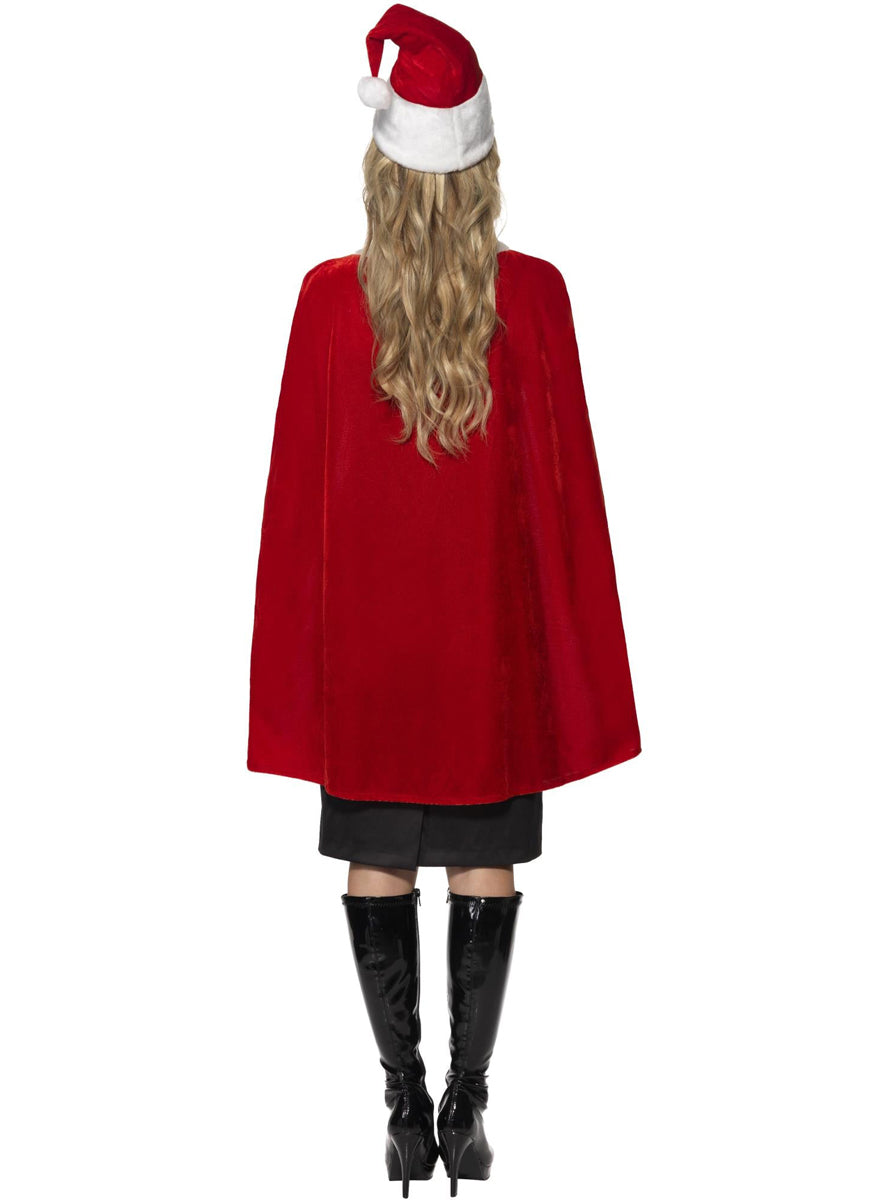 Womens Red Christmas Costume Cape And Hat Set - Back Image