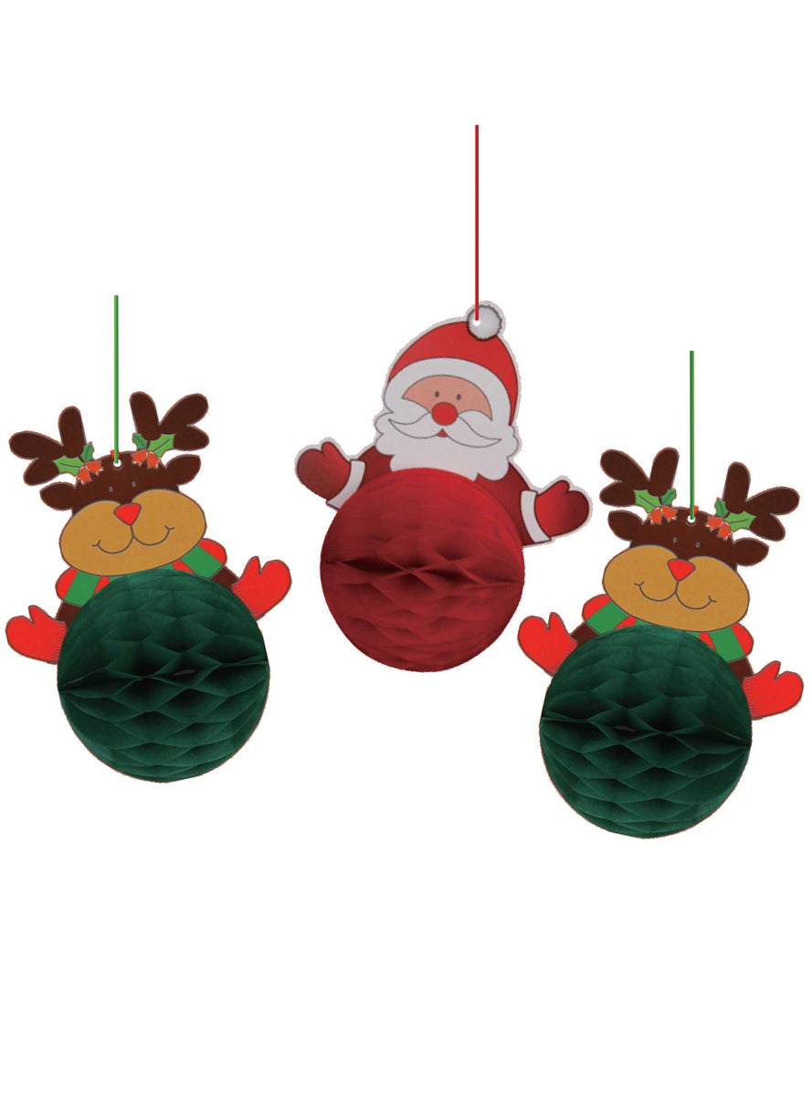 Santa And Reindeer Hanging Christmas Decorations 3 Pack