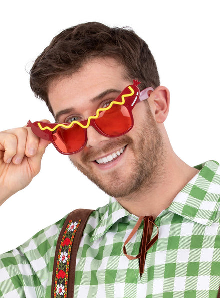 Red Sausage Adults Novelty Oktoberfest Costume Glasses - Main Image