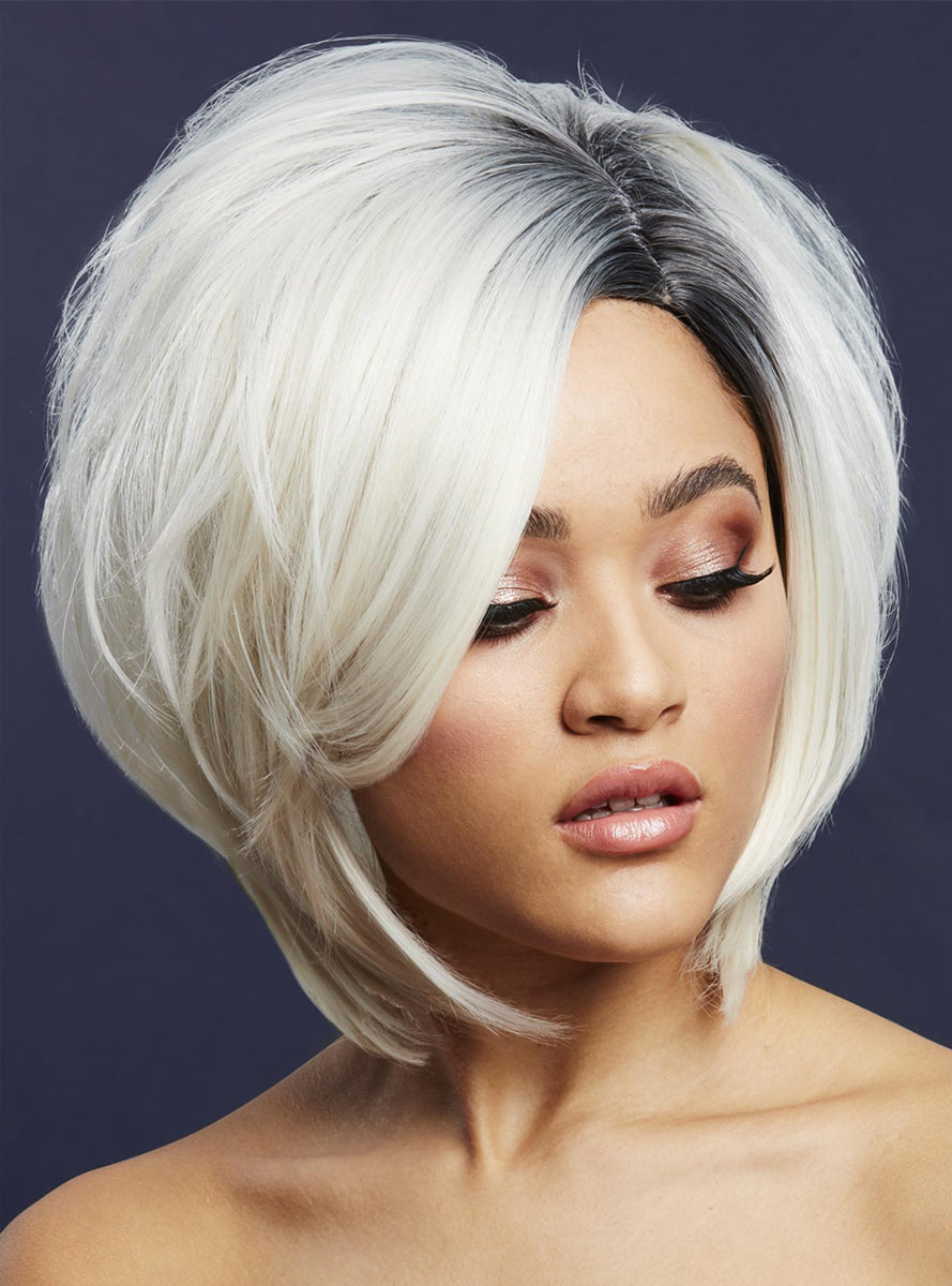Womens Ice Blonde Short Layered Fashion Wig With Dark Roots - Main Image