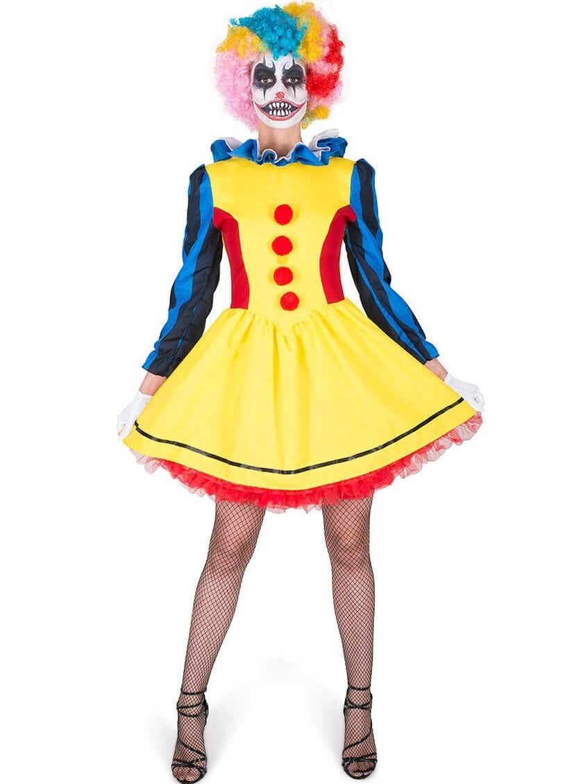 Yellow Creepy Clown Plus Size Womens Halloween Costume - Main Image