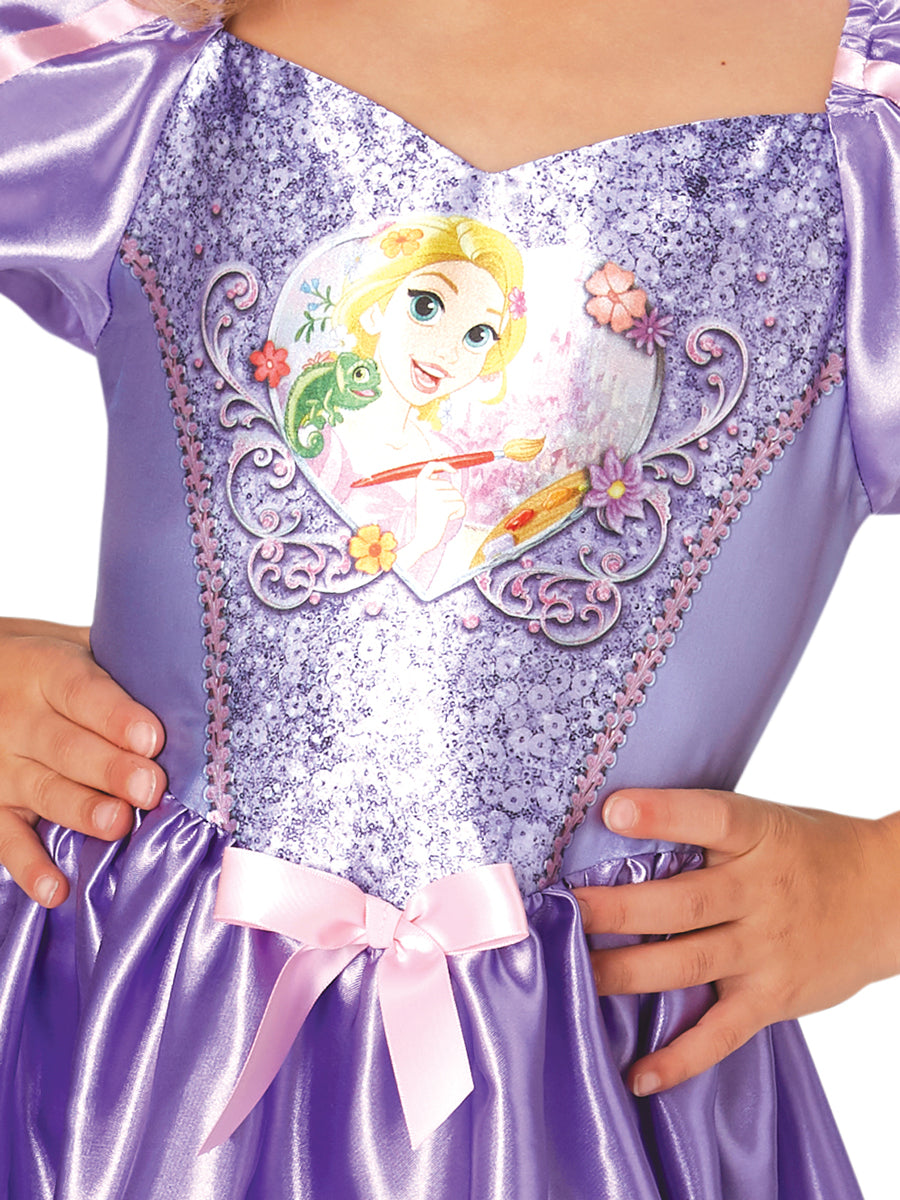 Sequined Rapunzel Girls Dinsey Princess Costume - Close Image