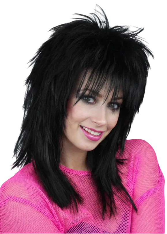 Black Shaggy 1980s Sheena Mullet Costume Wig - Main Image