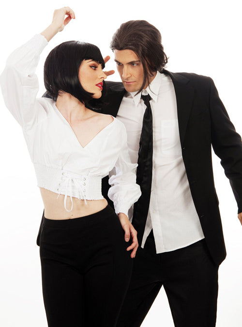 Short Black Womens Bob Costume Wig With Fringe - Pulp Fiction Image 2