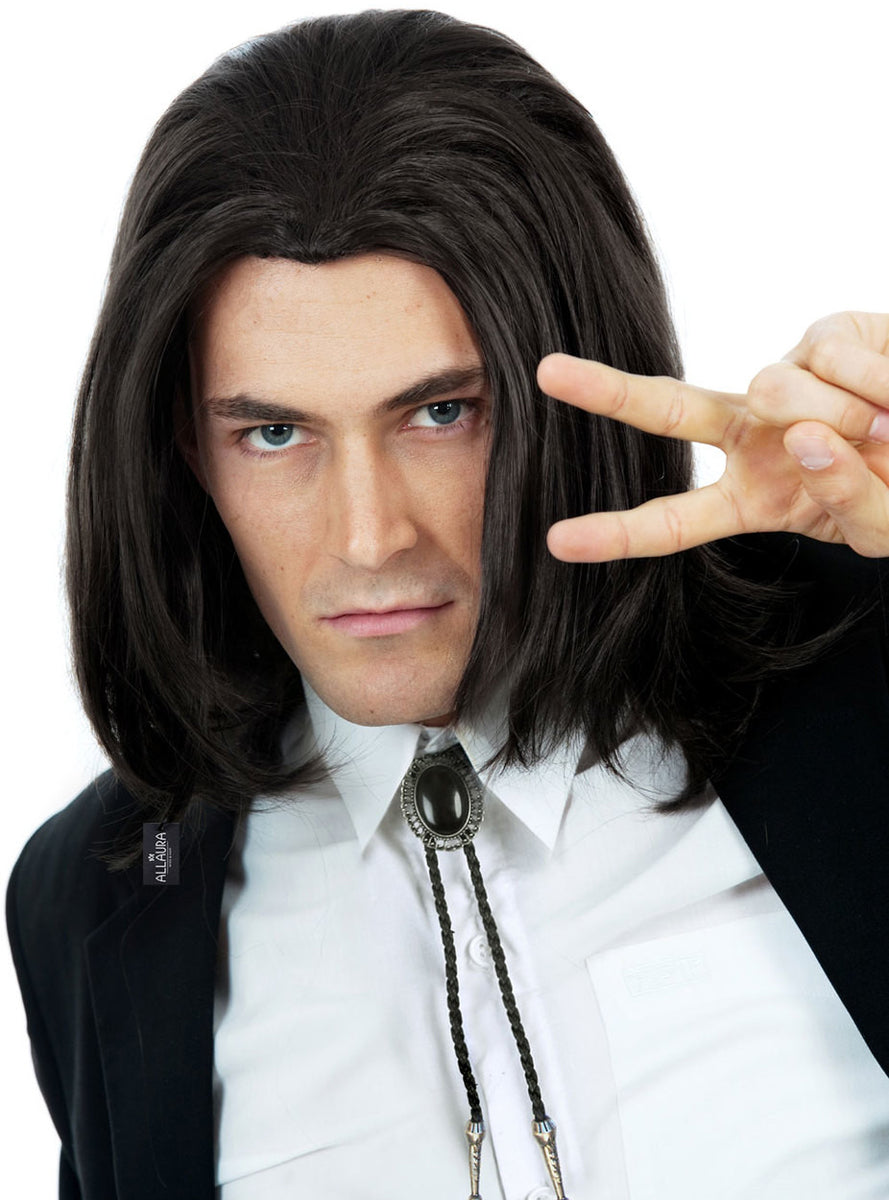 Shoulder Length Mens Black Costume Wig - Alternative Image 1
