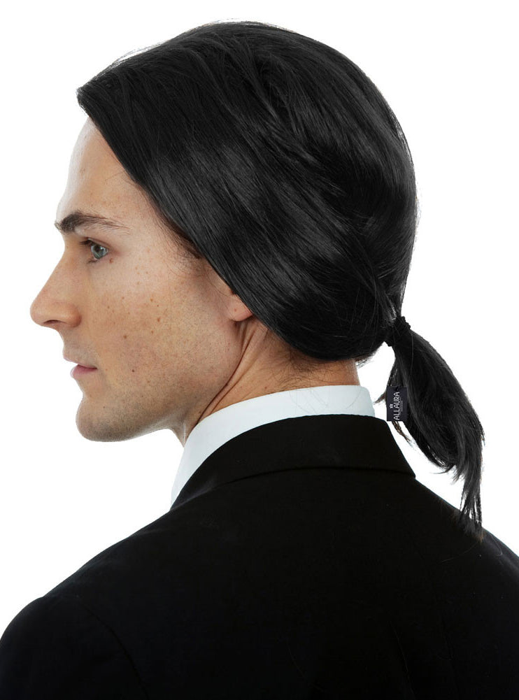 Shoulder Length Mens Black Costume Wig - Back Image 1