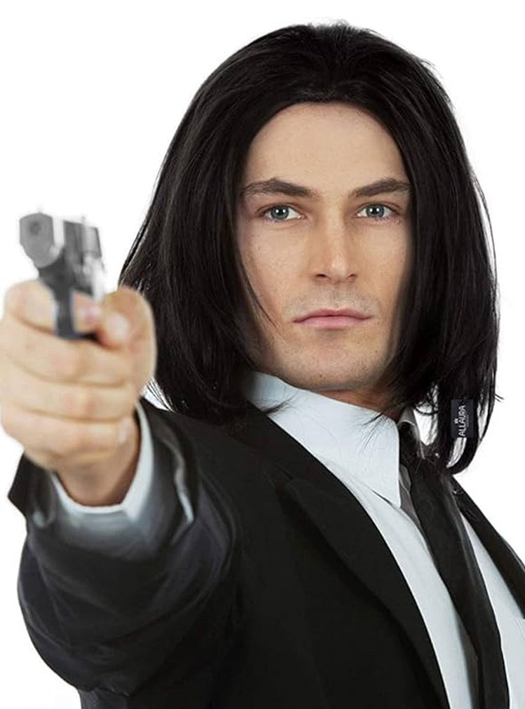 Shoulder Length Mens Black Costume Wig - Main Image
