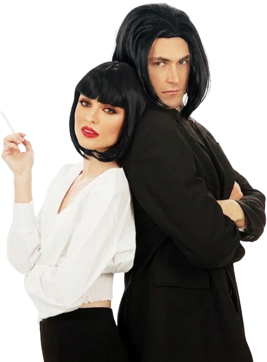 Shoulder Length Mens Black Costume Wig - Pulp Fiction Group Image