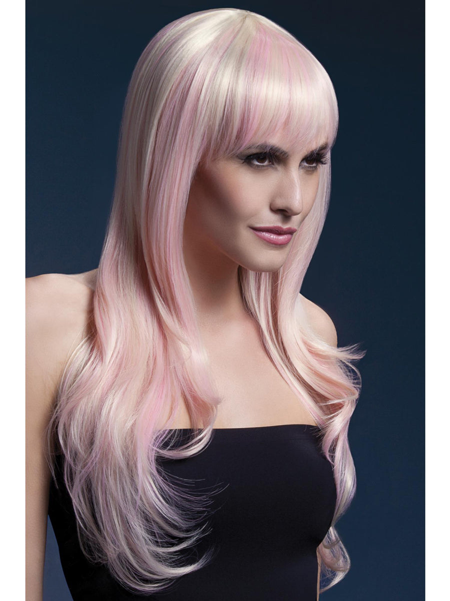 Womens Candy Pink Blonde Long Fashion Wig With Fringe - Main Image