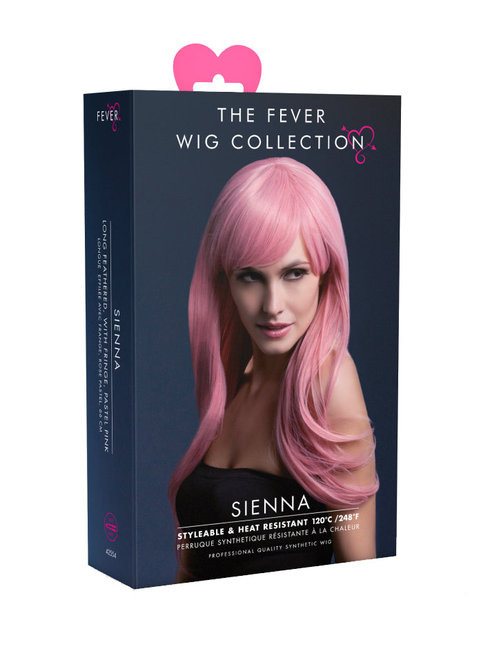 Womens Pastel Pink Long Fashion Wig With Side Fringe - Packaging Image
