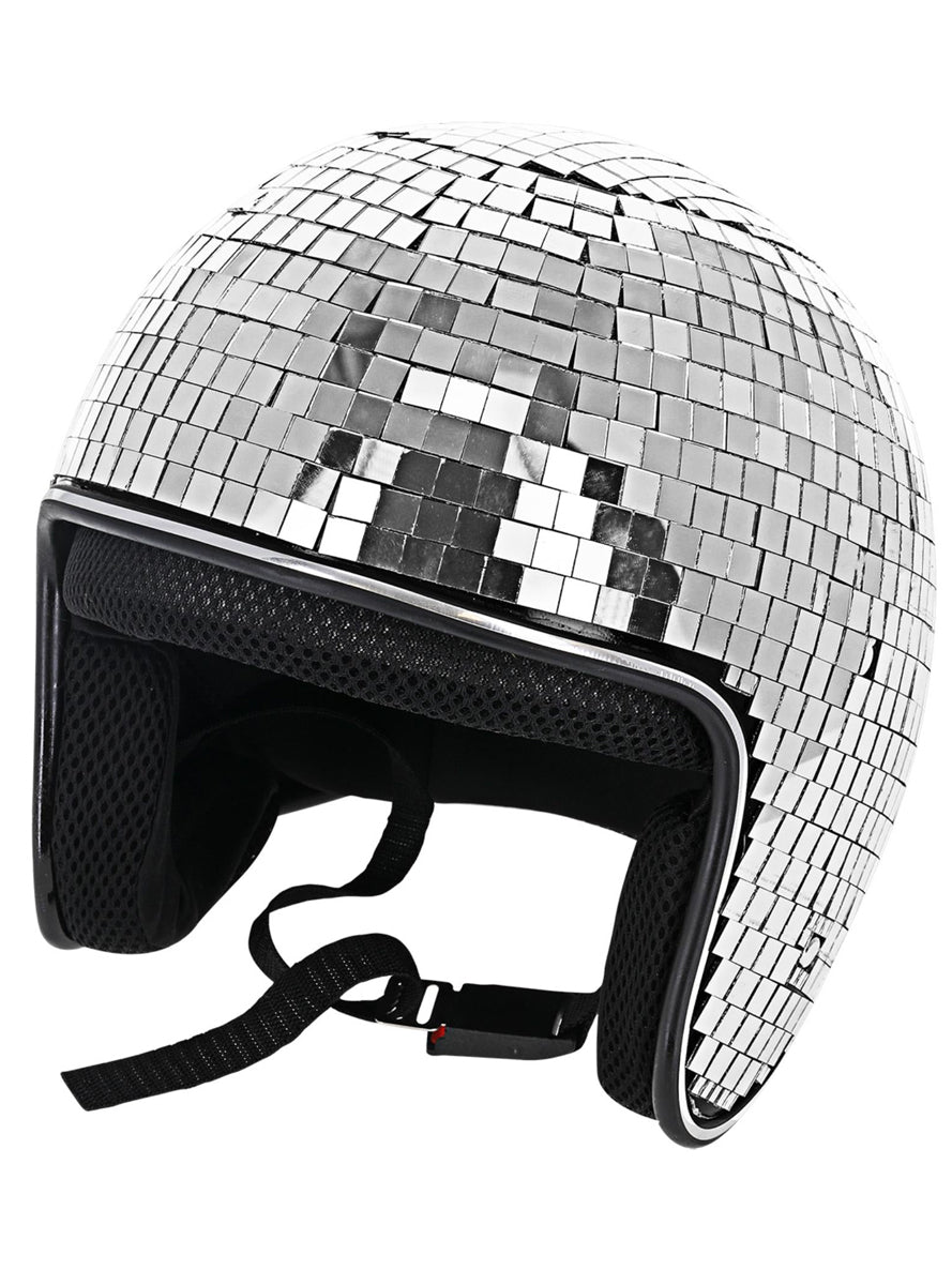 Sparkly Silver Disco Ball Look 70s Costume Helmet