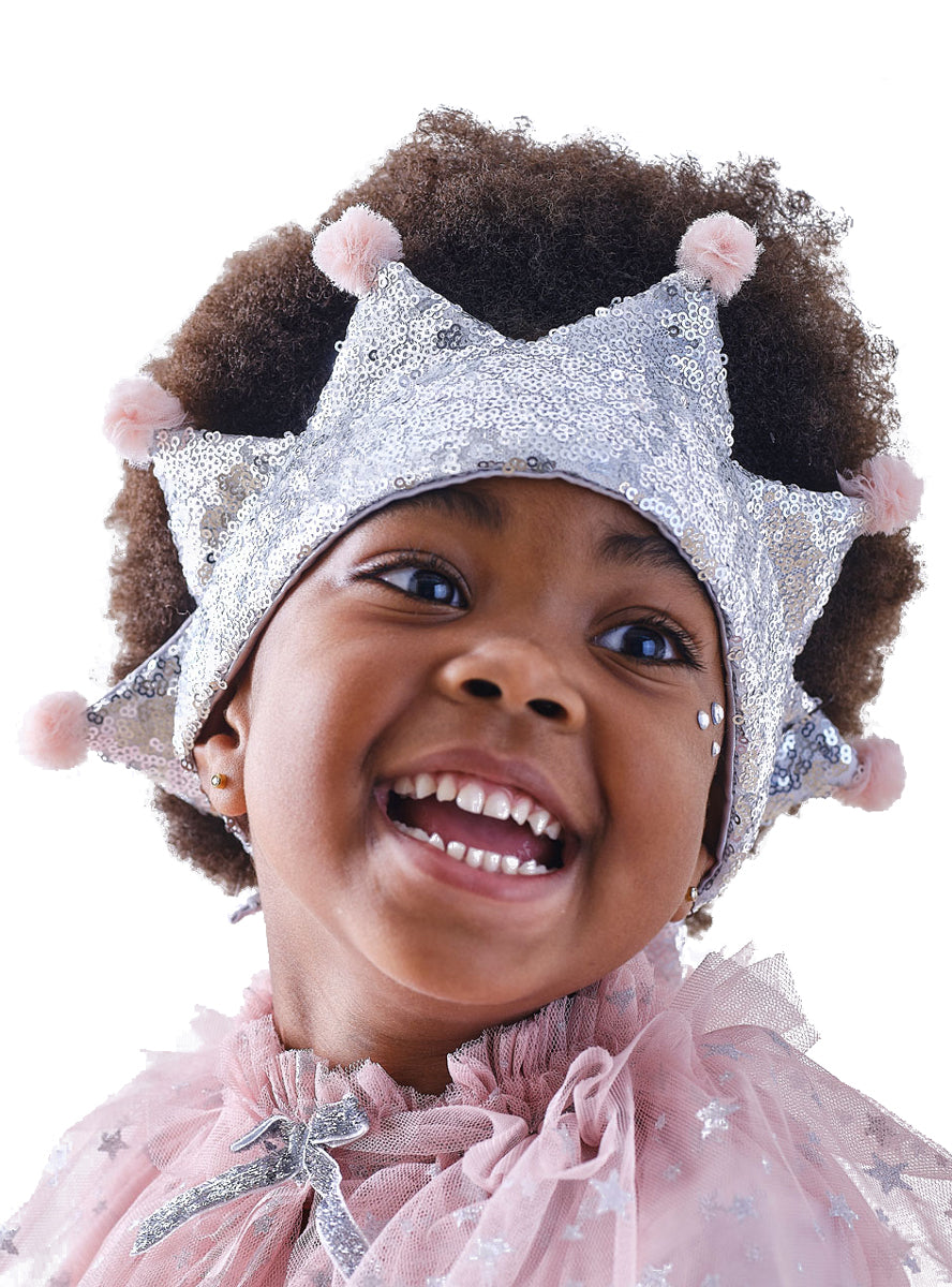 Girls Deluxe Silver Sequined Costume Crown - Main Image