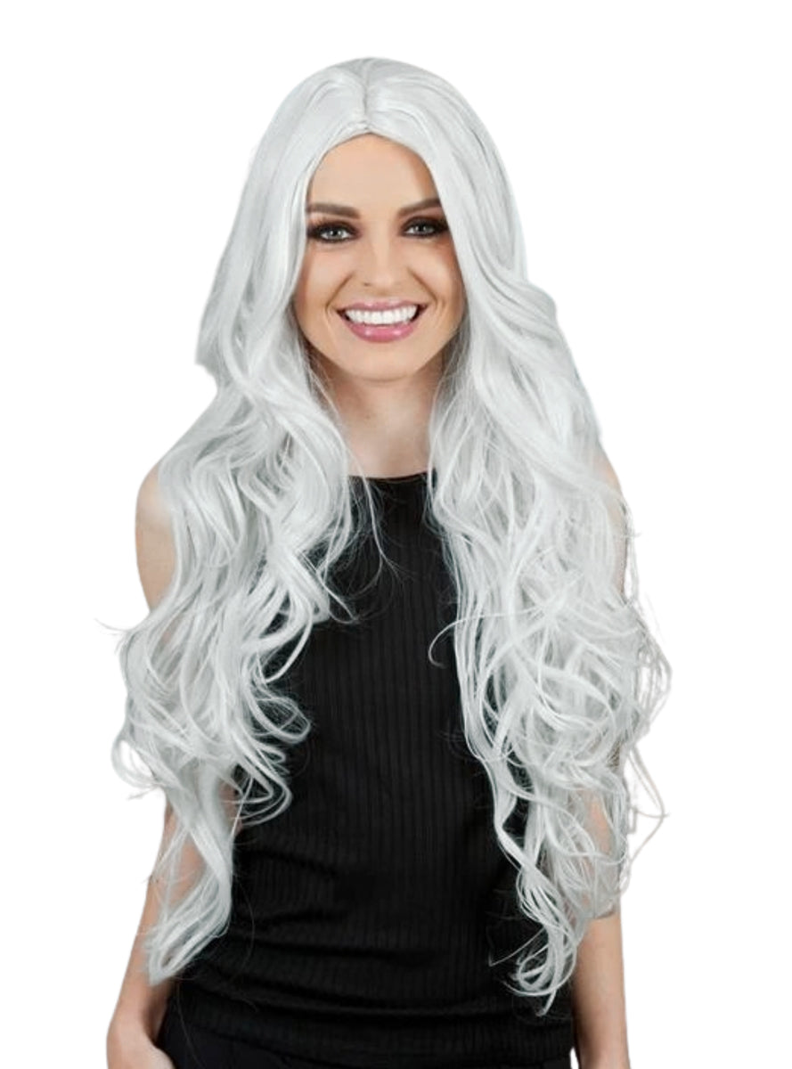 Silver Extra Long Curly Costume Wig