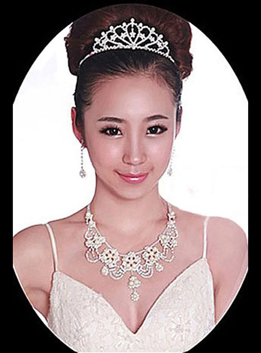 Silver Metal Tiara with Rhinestones and Pearls