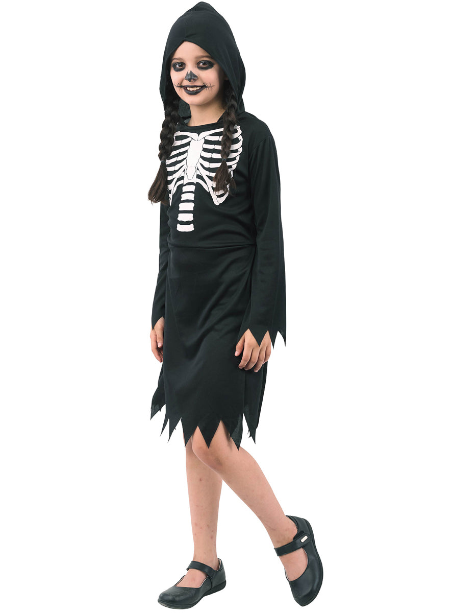 Alternative image of Hooded Black Halloween Skeleton Girls Costume