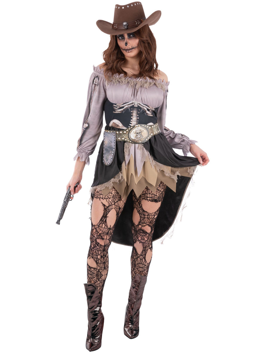 Skeleton Cowgirl Womens Halloween Saloon Girl Costume - Main Image