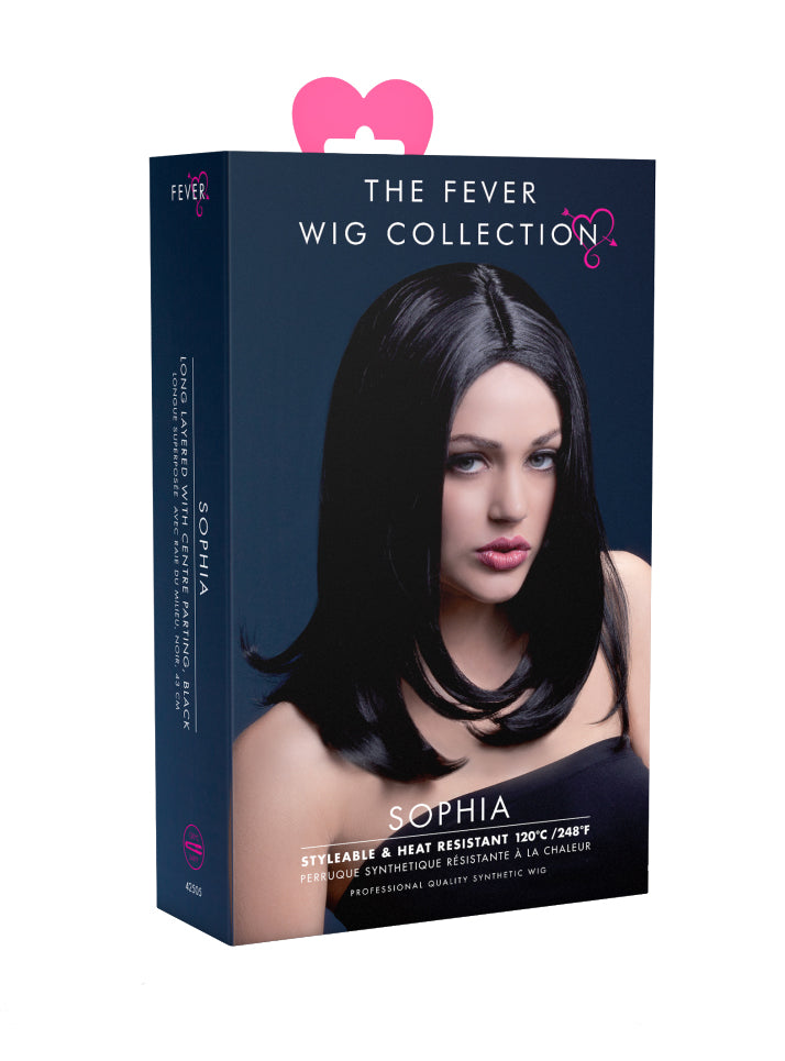 Womens Black Shoulder Length Fashion Wig With Center Part - Packaging Image