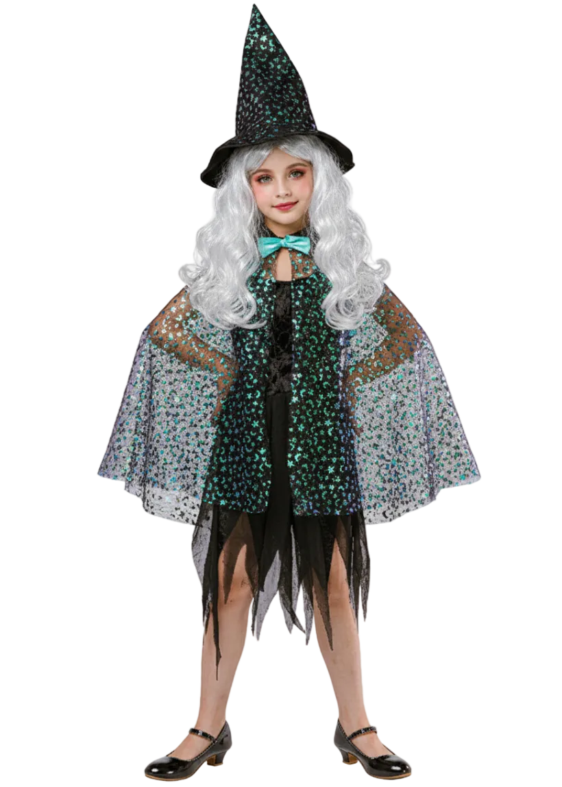 Sparkle Luna Witch Girls Cape and Hat Halloween Set - Main Image