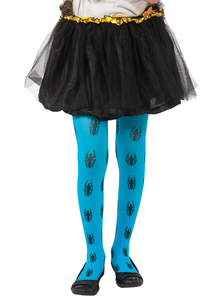 Girls Blue Spidergirl Full Length Costume Stockings - Main Image