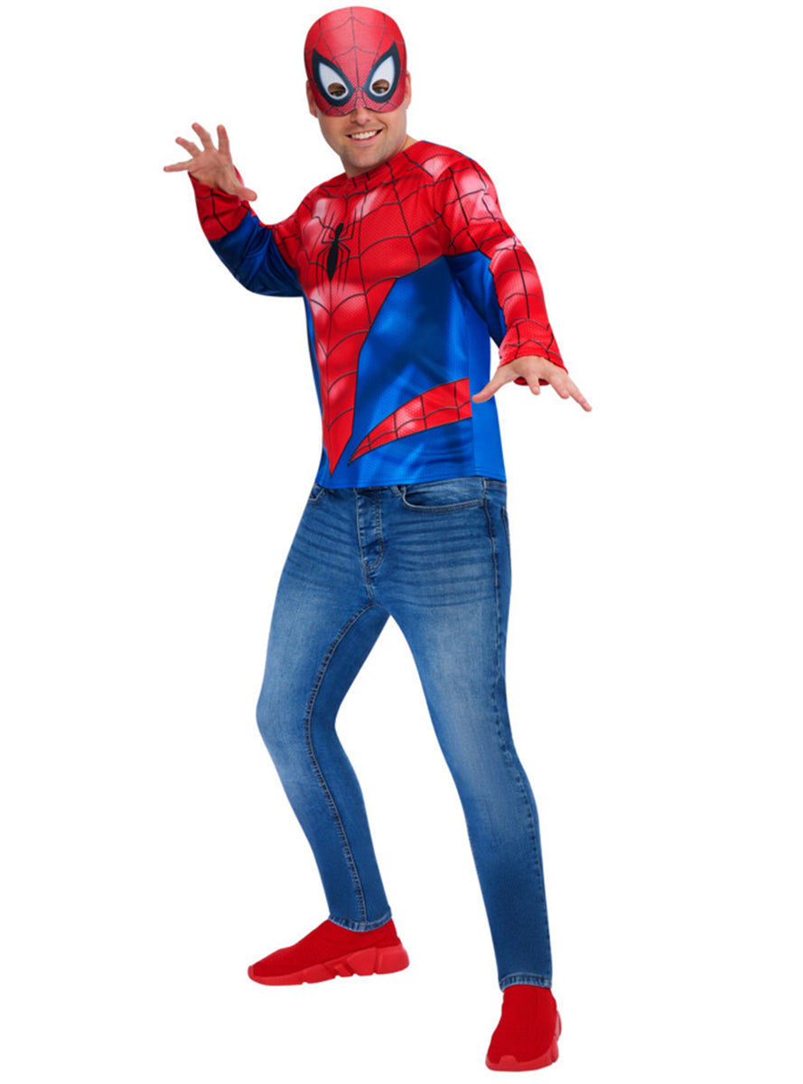 Spiderman Mens Marvel Superhero Costume Shirt and Mask Set – Alternative Image 2