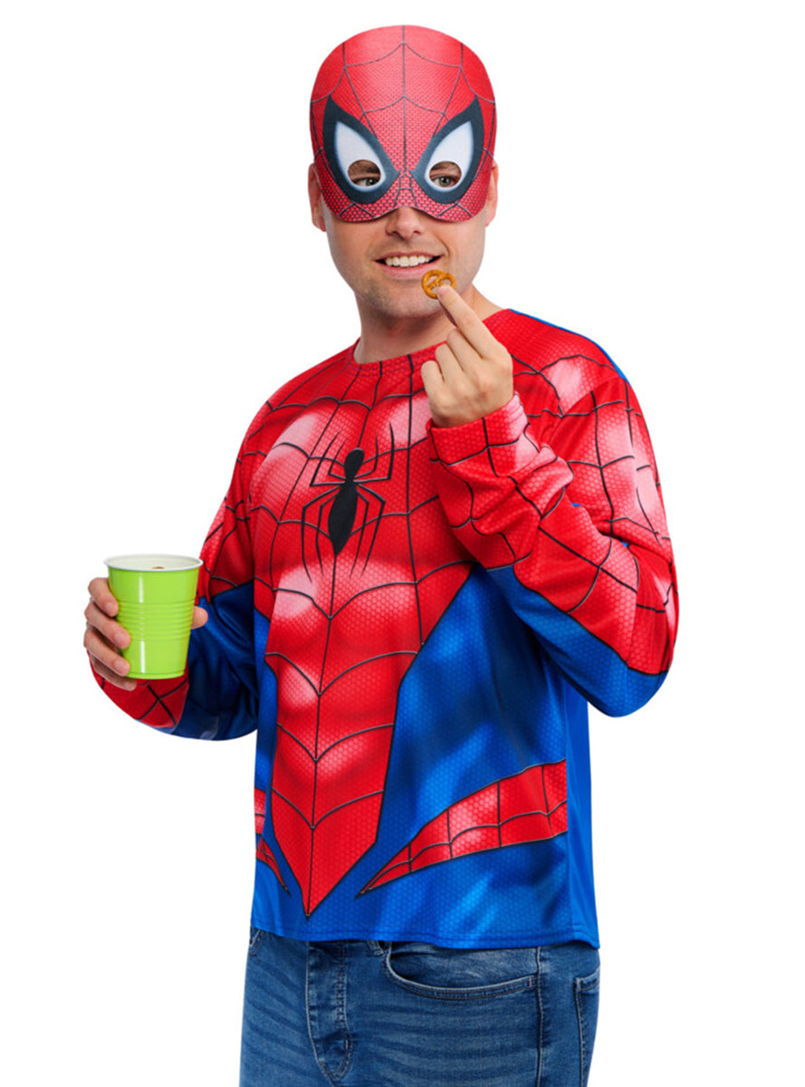 Spiderman Mens Marvel Superhero Costume Shirt and Mask Set – Alternative Image 3