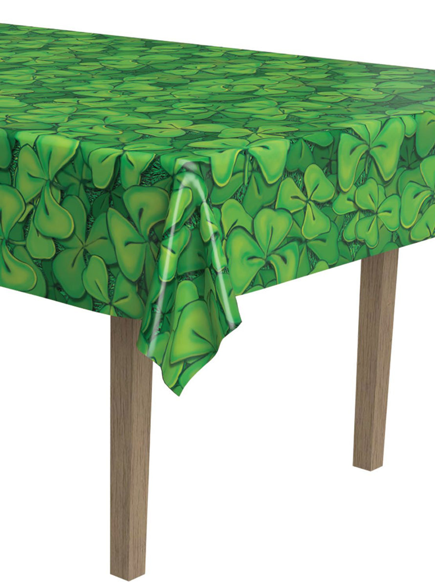 St Patricks Day Green Shamrock 275cm Plastic Table Cover - Close Image