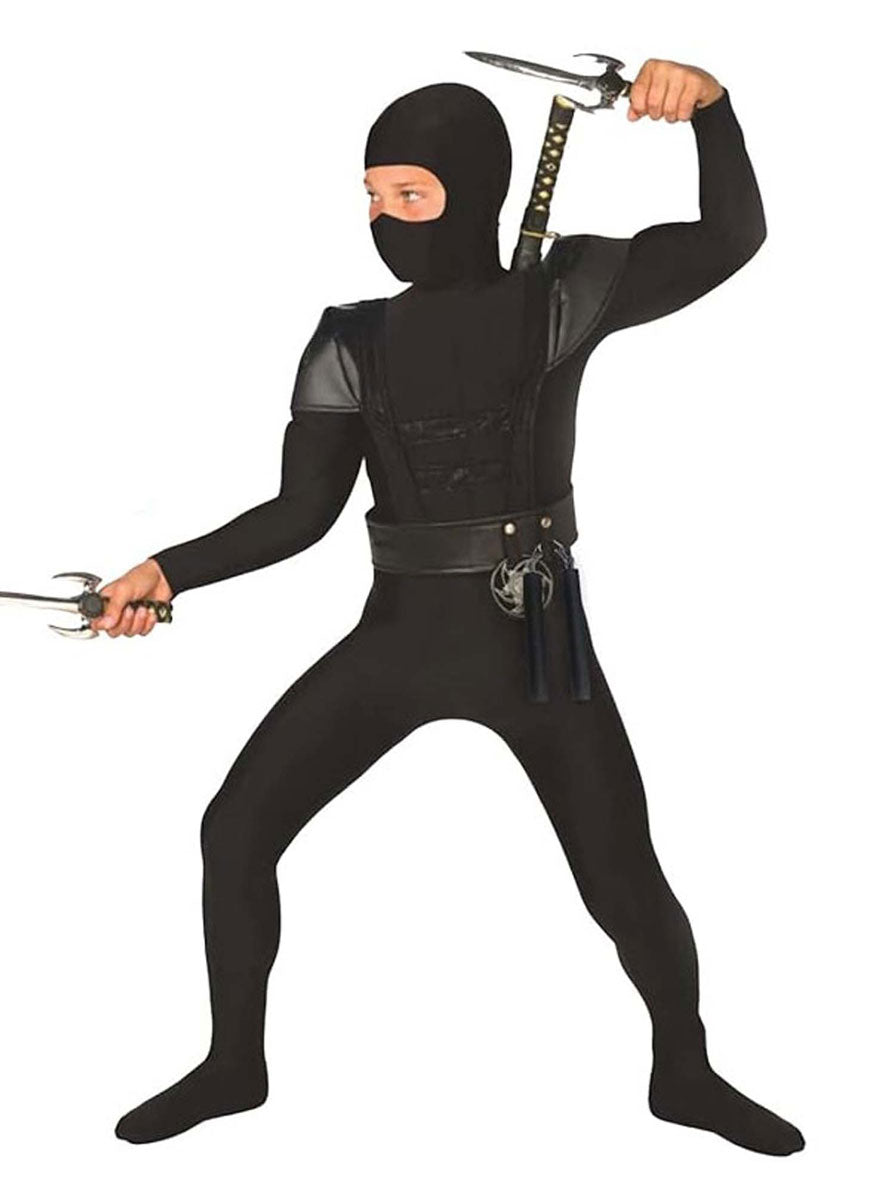 Teen Boys Black Stealthy Ninja Costume Main Image