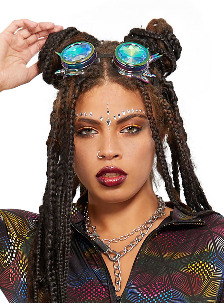 rainbow Studded Adults Festival Costume Goggles - Main Image