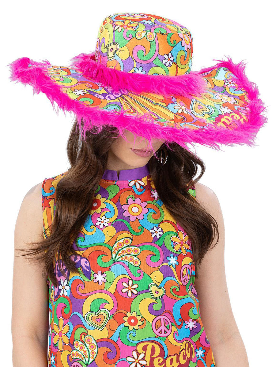 womens 1960s hippie sun hat costume - Main image