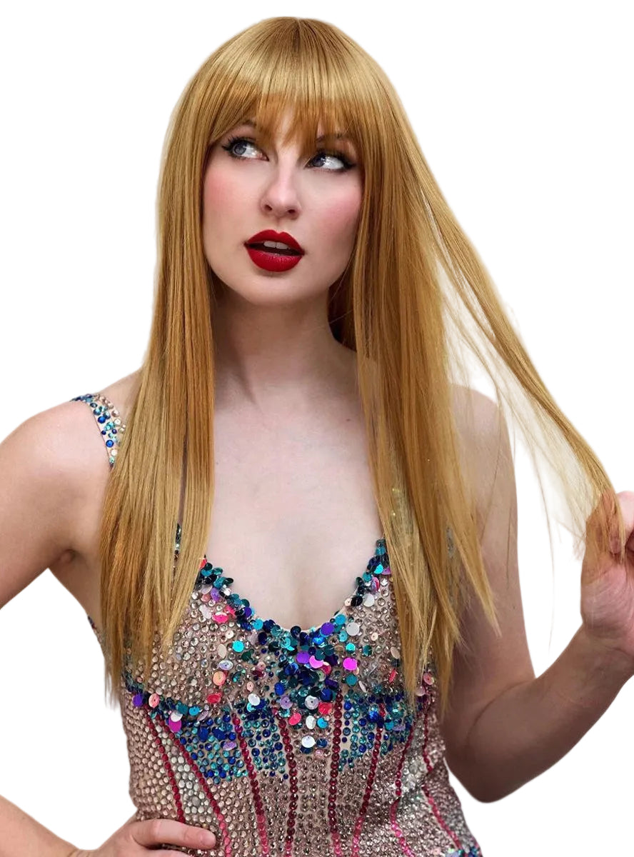 Swift Singer Womens Long Blonde Costume Wig With Fringe - Alternative Image