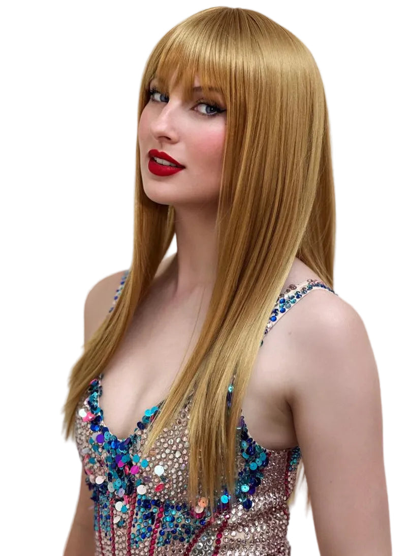 Swift Singer Womens Long Blonde Costume Wig With Fringe - Side Image 1