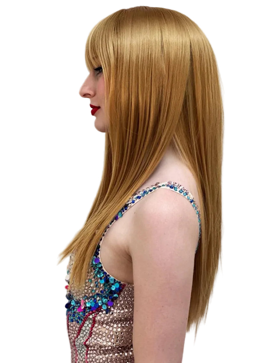 Swift Singer Womens Long Blonde Costume Wig With Fringe - Side Image 2