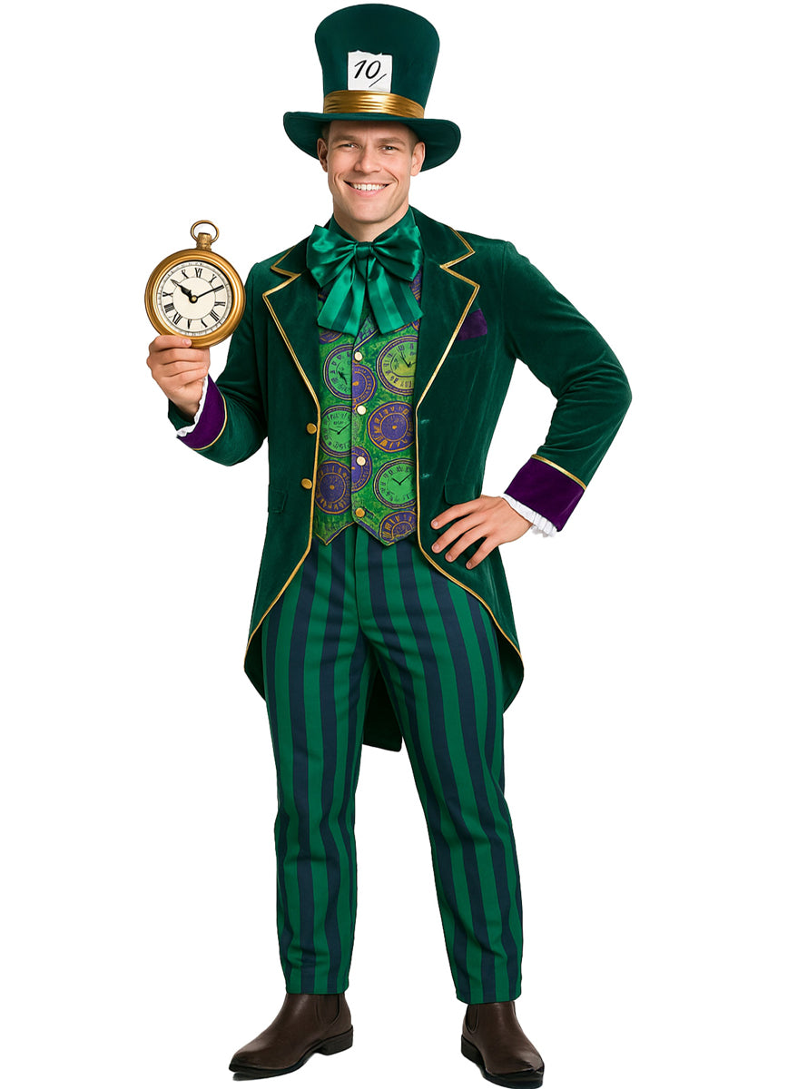 Tea Party Hatter Mens Plus Size Green Alice in Wonderland Costume - Main Image